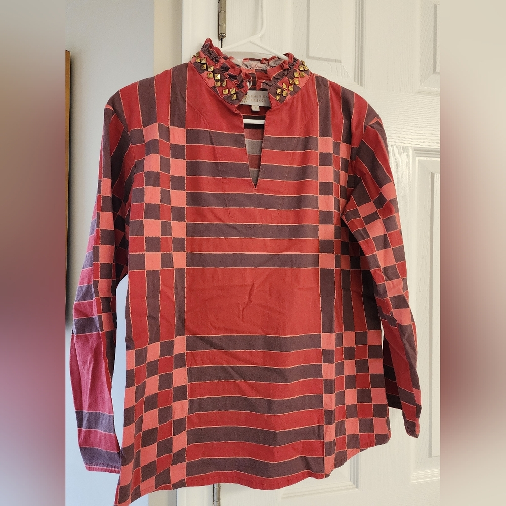 Chic Red and Black Checkered Blouse